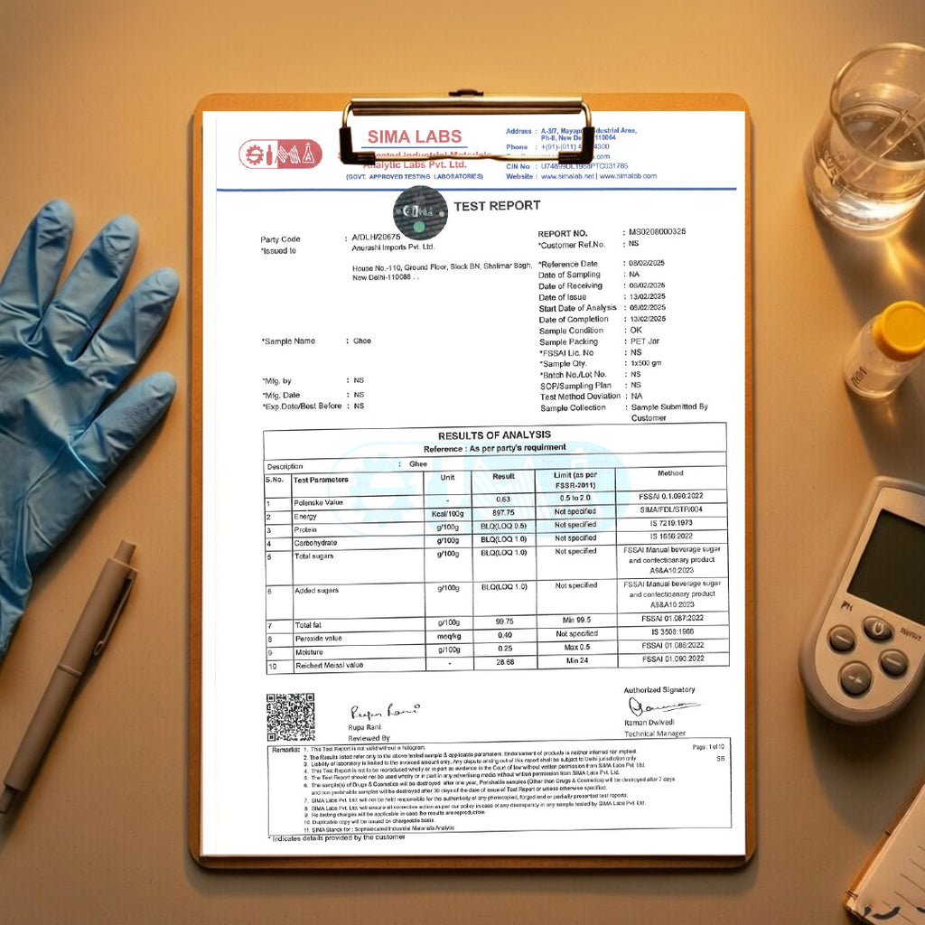 Mato Pure Cow Ghee lab test report