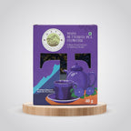 Butterfly Pea Flower Tea box with purple teapot illustration