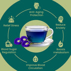 Blue butterfly pea flower herbal tea in glass cup