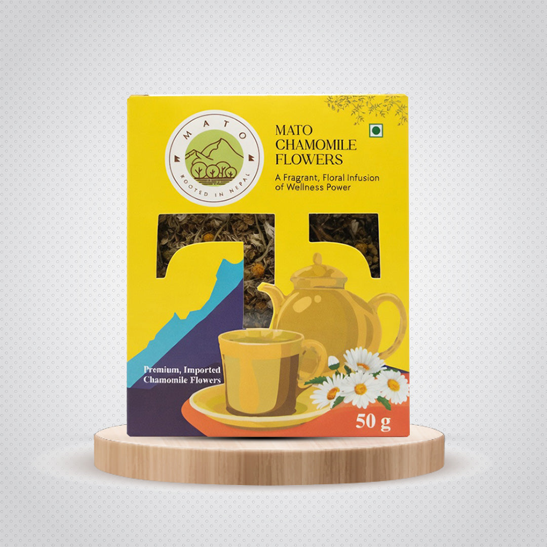 Chamomile Tea box with floral design and tea cup illustration