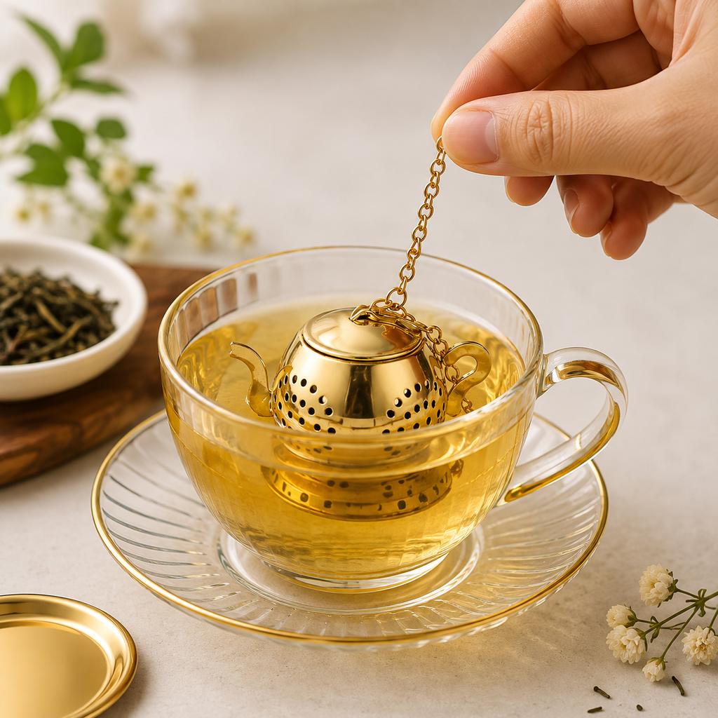 Mato Kettle Tea Infuser with Drip Tray — Golden Finish
