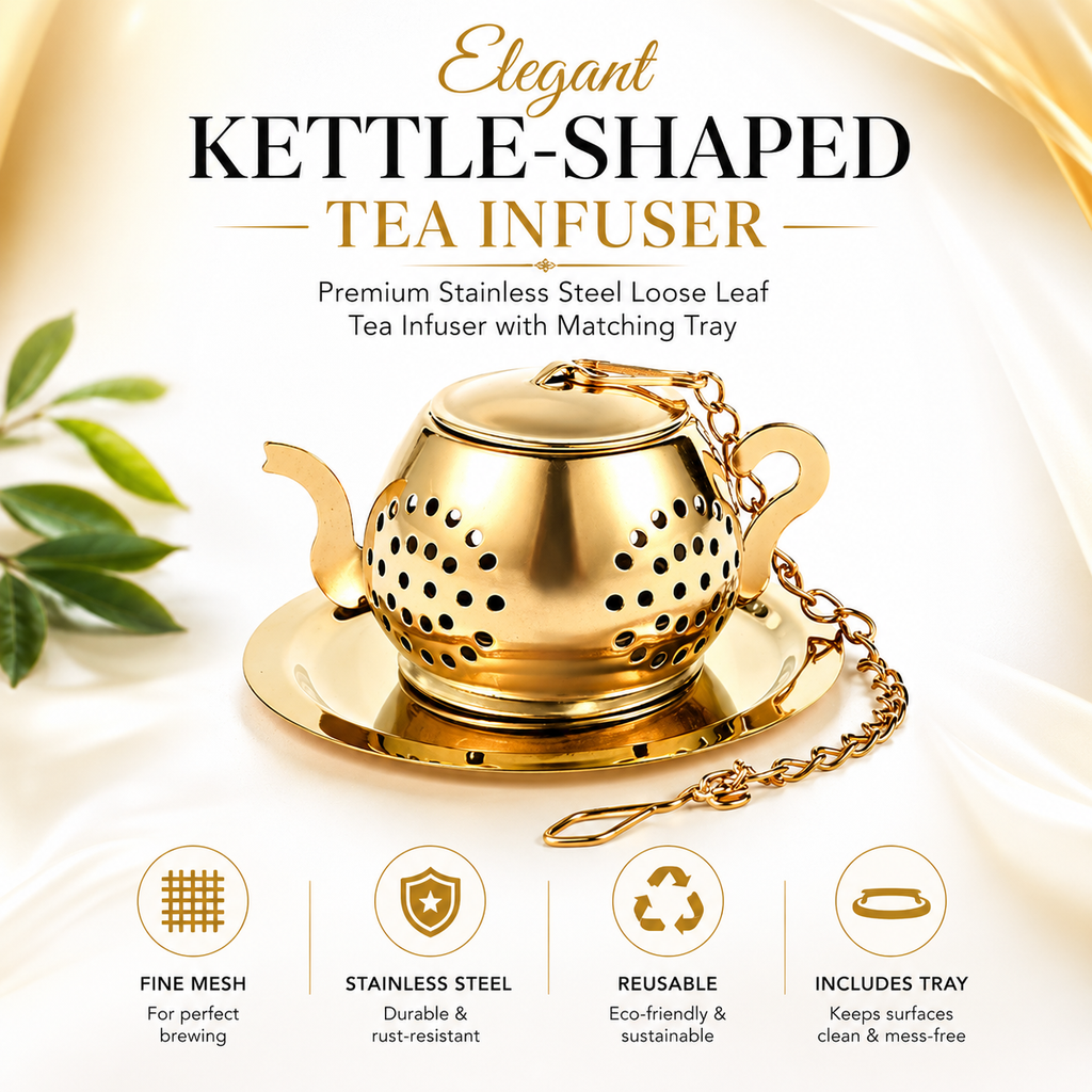 Mato Kettle Tea Infuser with Drip Tray — Golden Finish