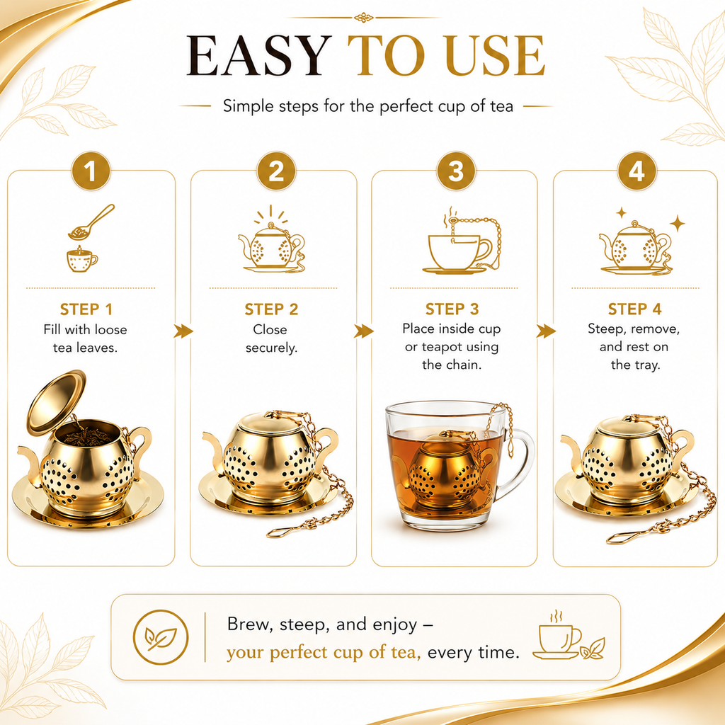 Mato Kettle Tea Infuser with Drip Tray — Golden Finish