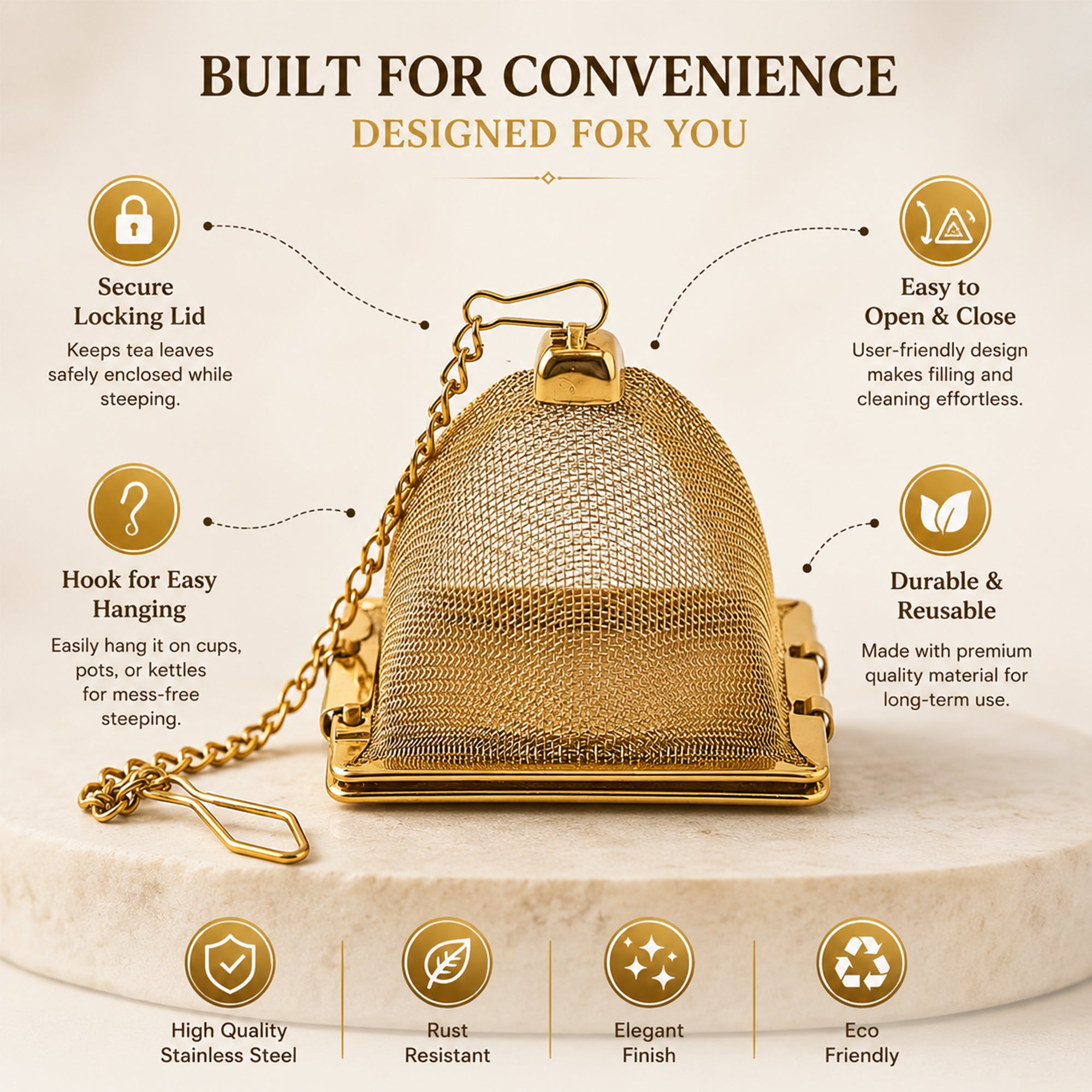 Mato Pyramid Tea Infuser — Golden Finish