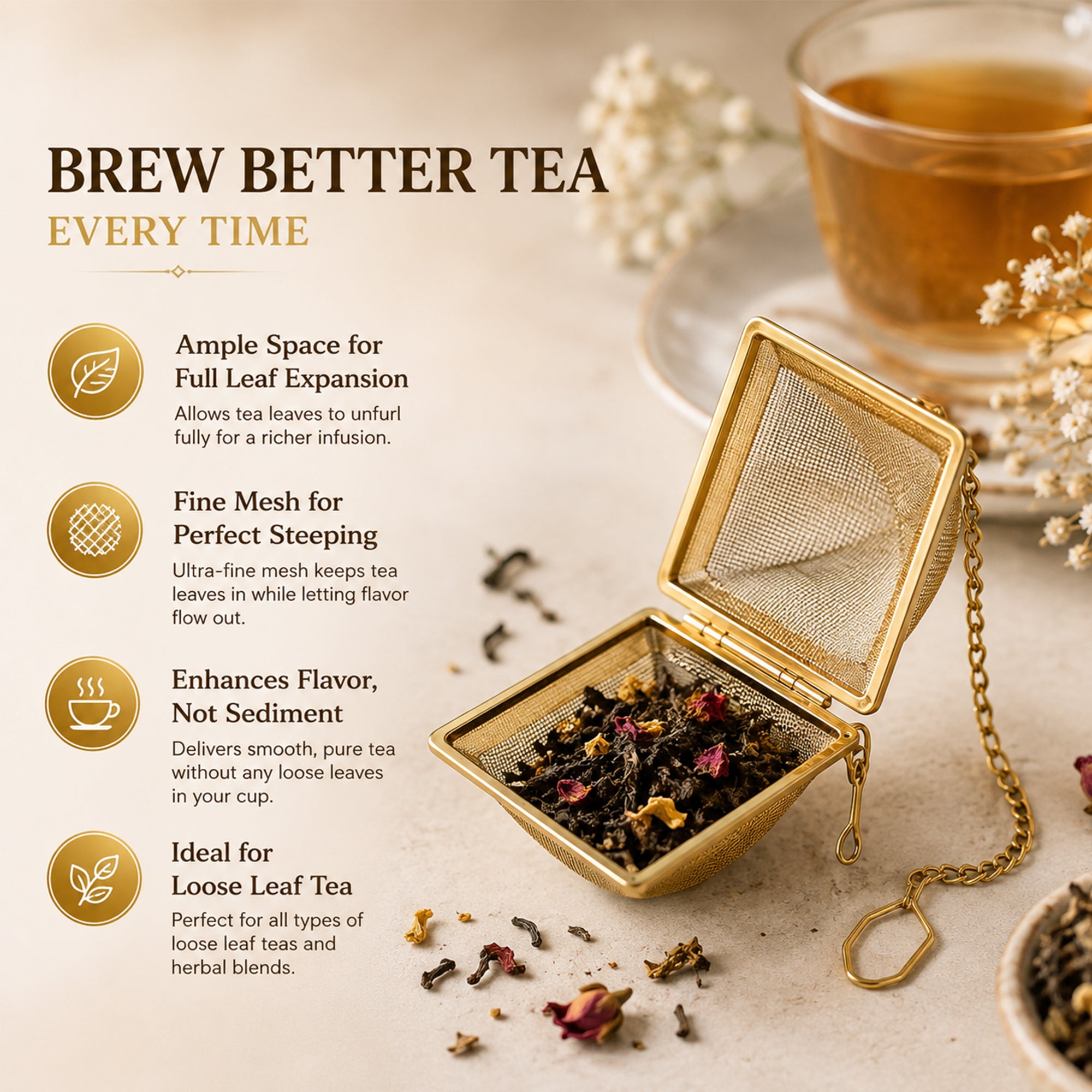 Mato Pyramid Tea Infuser — Golden Finish