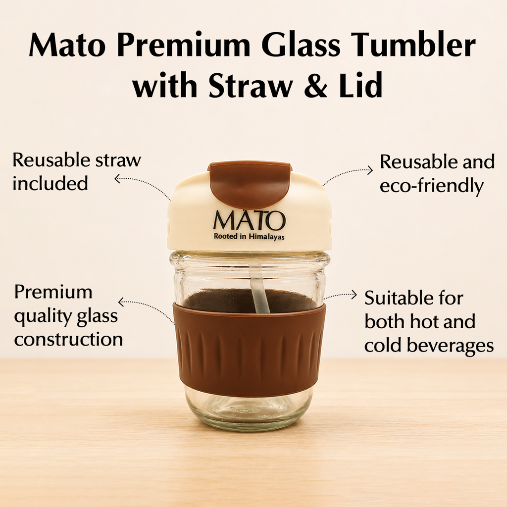 Mato Premium Glass Tumbler with Straw & Splash-Proof Lid
