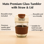 Mato Premium Glass Tumbler with Straw & Splash-Proof Lid