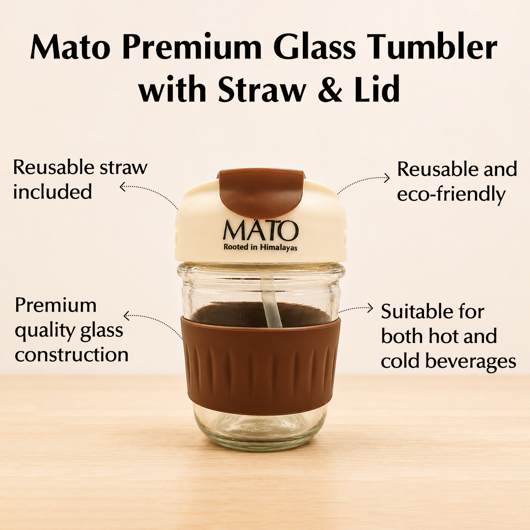 Mato Premium Glass Tumbler with Straw & Splash-Proof Lid